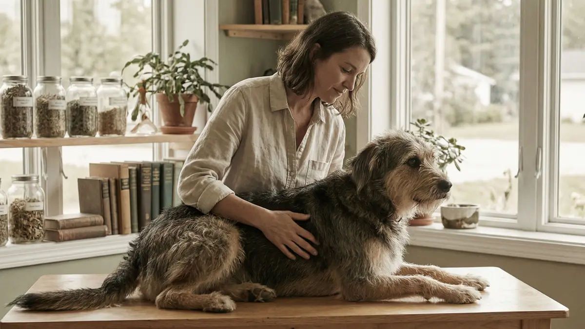 Hund mit Sodbrennen wird von Tierheilpraktikerin untersucht