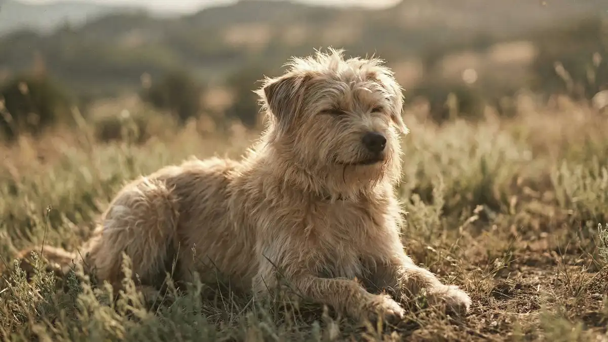 Hund liegt in der Sonne, hat Magenruhge und fühlt sich wohl